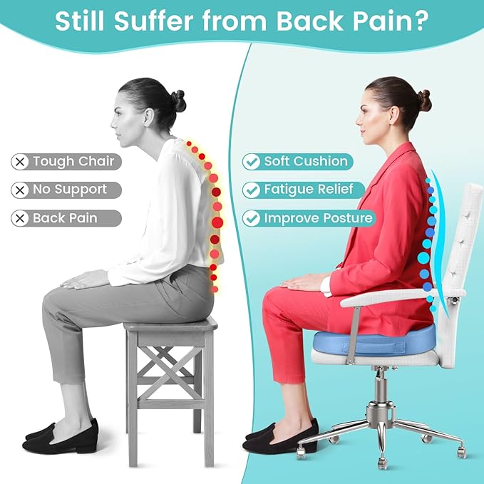 Office Chair Seat Cushion, Cooling Gel Enhanced Memory Foam Cushion for Long Sitting - Back, Sciatica, Coccyx, Tailbone Pain Relief Pillow - for Office, Gaming, Car, Wheelchair - Light Blue, Large