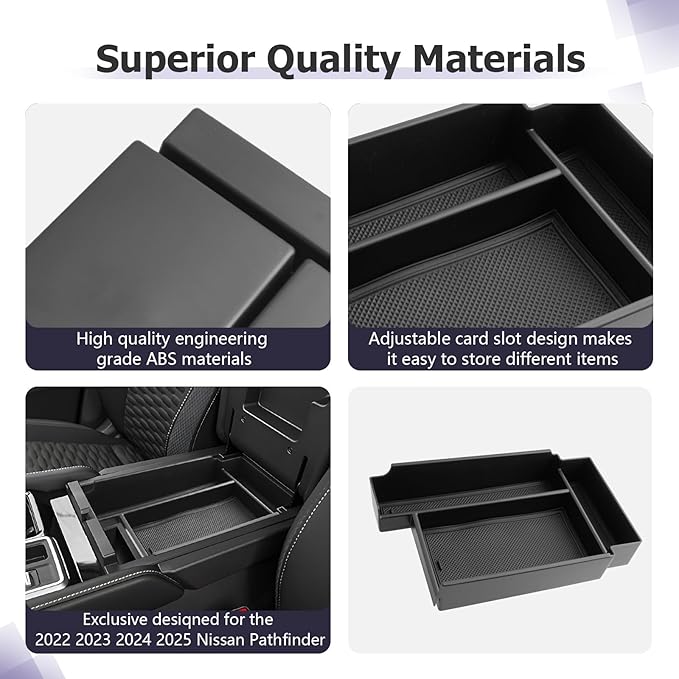LUWU 2025 2026 Pathfinder Center Console Organizer Compatible with 2022 2023 2024 2025 2026 Nissan Pathfinder SL/Platinum/Rock Creek Accessories Armrest Console Organizer Armrest Insert Tray Black