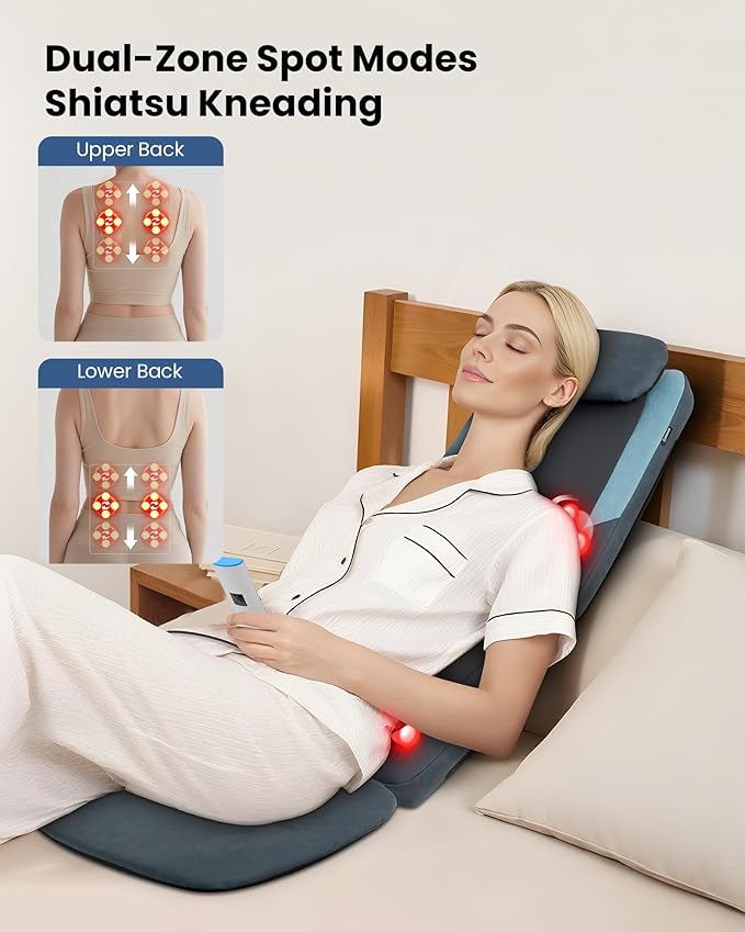 COMFIER Shiatsu Back Massager Chair Pad with Heat, Deep Tissue Massage Seat Pad for Neck and Back, Foldable Full Back Massager Chair Cushion with Adjustable Height & Vibration Seat