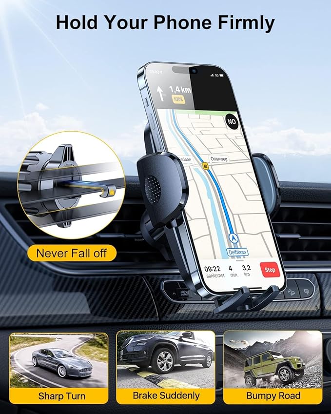 Blue 3-in-1 Phone Mount for Car [2025 Most Stable and Flexible Suction Cup] Vent Dashboard Windshield Cell Phone Holder Car Fit for iPhone, Samsung, All Phone