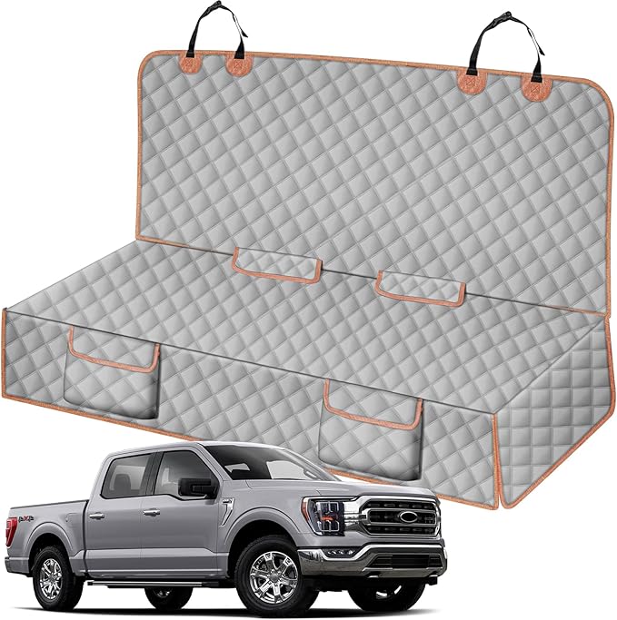 Dog Car Seat Cover Compatible with Full-Size Truck, Ford F150/250/350 Chevy Silverado Dodge Ram 1500 2500 3500, 600D Oxford Scratch Proof Nonslip Pickup Waterproof Pet Rear Bench Seat Cover
