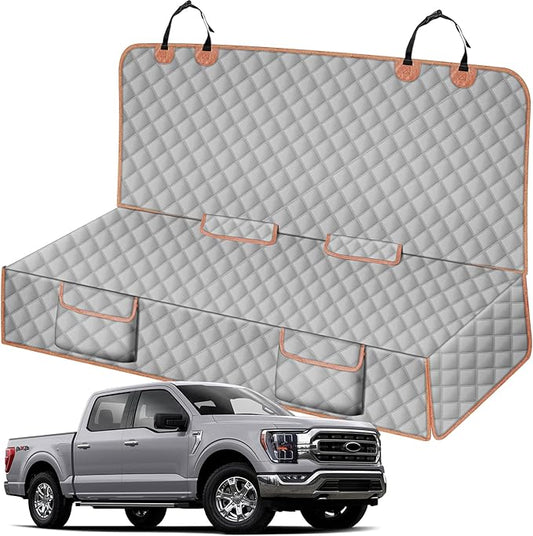 Dog Car Seat Cover Compatible with Full-Size Truck, Ford F150/250/350 Chevy Silverado Dodge Ram 1500 2500 3500, 600D Oxford Scratch Proof Nonslip Pickup Waterproof Pet Rear Bench Seat Cover