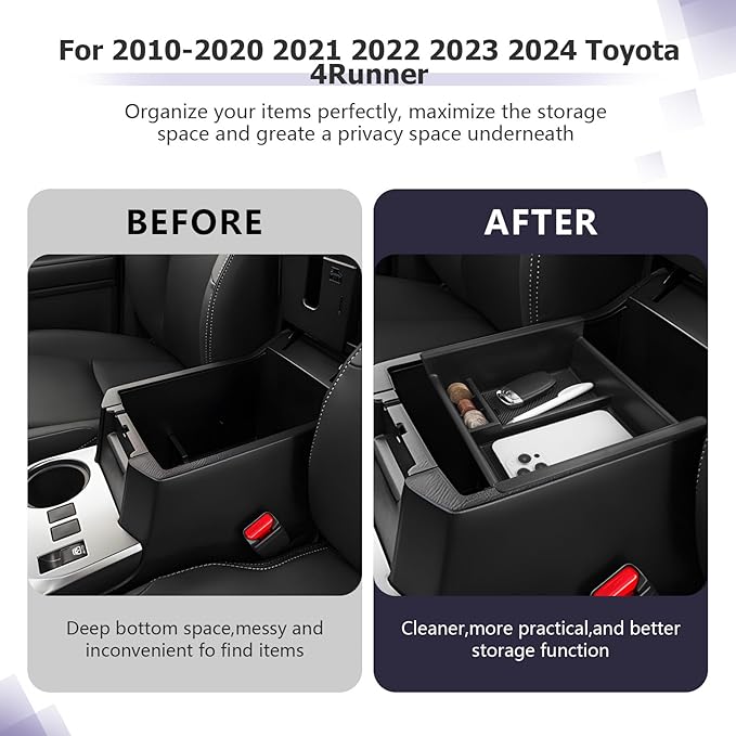 LUWU Center Console Organizer Tray Compatible with 2020-2024 2025 Kia Telluride/2010-2021 2022 2023 2024 Toyota 4Runner Accessories Armrest Console Organizer Armrest Organizer Insert Tray Black