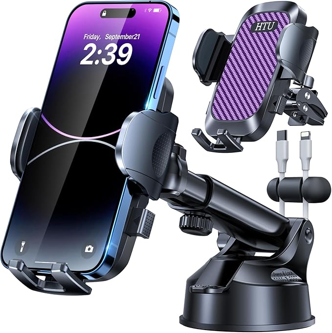 HTU 2026 Ultimate Best【True Military-Grade & Safety Cert】Car Phone Holder【Upgraded 360 Rotation & 100+LBS Strongest Suction】5-in-1 Truck Windshield Dashboard Vent Mount Stand for iPhone Android,Purple