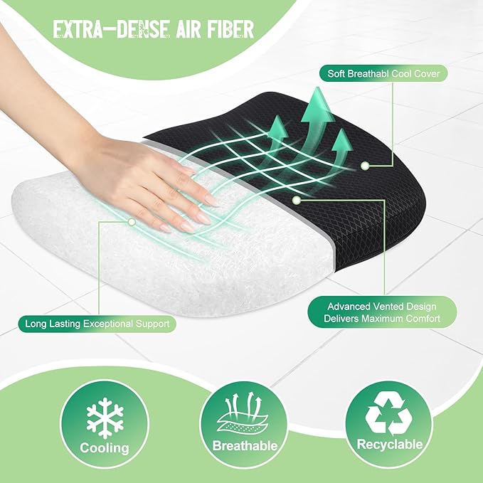 Air Fiber Office Chair Cushion - Ergonomic Seat Cushion for Orthopedic Coccyx, Relief Hip & Back Support - Doctor Recommended Cushion for Long Sitting Worker Driver & Handicapped (Dark Gray)