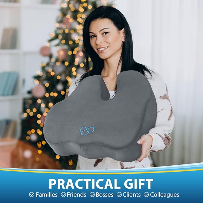 BlissTrends Seat Cushion,5.2in Thick Memory Foam Cushions for Office Chair, Car Seat, Airplane, Relieving Pressure Tailbone Sciatica Back Pain for Long Sitting Office Workers, Car Drivers LightGrey