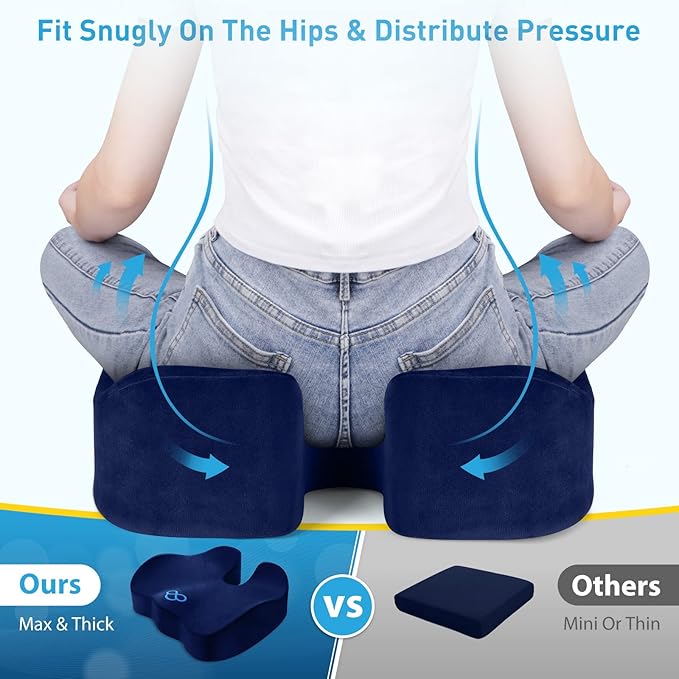 BlissTrends Seat Cushion,5.2in Thick Memory Foam Cushions for Office Chair, Car Seat, Airplane, Relieving Pressure Tailbone Sciatica Back Pain for Long Sitting Office Workers, Car Drivers Blue