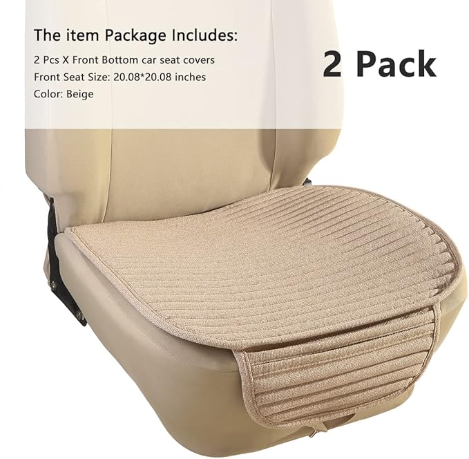 Suninbox Car Seat Covers,2Pack Bottom Car Seat Pads Cushions for Automobiles,Buckwheat Hulls Universal Leather Car Seat Protector Ventilated Driver seat Cover(2PC Beige Front Seat)