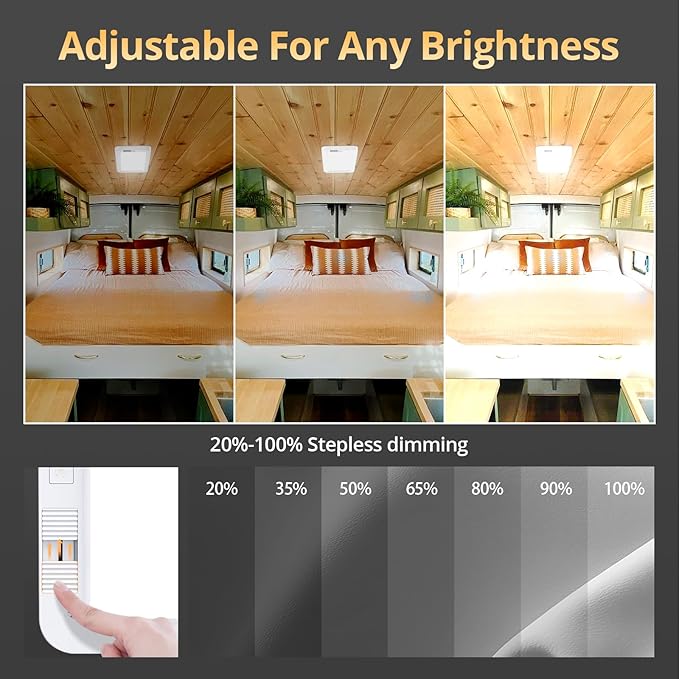 NAOEVO RV Lights Interior 2070LX, 1500LM RV LED Lights Interior 12V, Camper Lights Interior with 3 Color and Stepless Dimming, Energy-efficient RV Ceiling Light for Trailer Boat Car(6Pack, 2900-6500K)