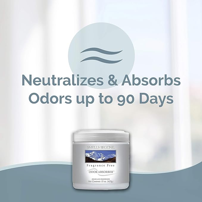 SMELLS BEGONE 15oz Gel Odor Eliminator - Absorb & Remove Tough Odors in Pet Areas, Bathrooms, Basements, Garage, Cars, RVs & Boats - Eliminate Odors Quickly (2-Pack, Fragrance Free)