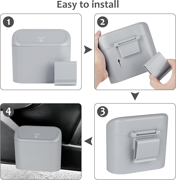 Accmor Car Trash Can, Portable Vehicle Trash Bin with Lid, Mini Car Dustbin Garbage Organizer Holder with One Roll Trash Bag, Leakproof Hanging Cars Storage Bag Container for Auto, SUV, Office (Grey)