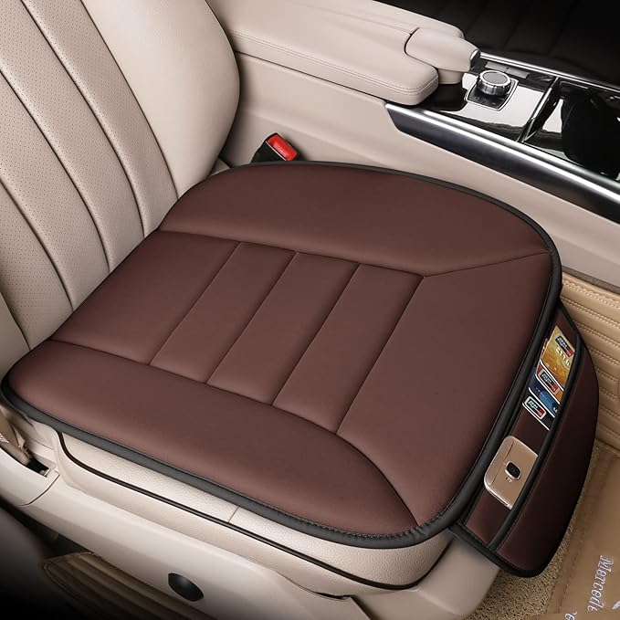 Premium Car Seat Cushion, Driver Cushion with Comfort Memory Foam & Non-Slip Rubber Bottom, Car Seat Pad Works with 95% of Vehicles and Office Chair or Home (Brown)