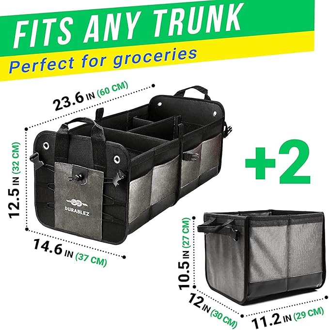 Modular 4-Section XL Trunk Organizer – Car Storage for Groceries, Tools, Sports Gear, Emergency Kits – Extra Large Multi-Compartment Cargo Box, Collapsible & Heavy Duty – Gray
