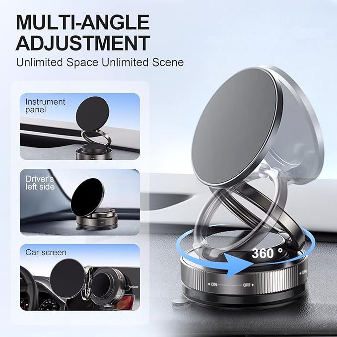 Magnetic Phone Holder with Suction Cup, 2026 New 360° Adjustable Vacuum Magnetic Phone Holder, Foldable and Retractable Car Phone Mount Magnetic Cell Phone Holders for Your Car (White)