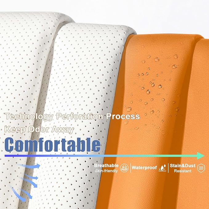 2 Car Seat Covers for Chrysler Pacifica 2004-2026 Breathable Leather,Waterproof Car Seat Protectors with Comfort Headrest Pillows,Automotive Vehicle Cushion with Storage Pockets (Luxury,Orange)