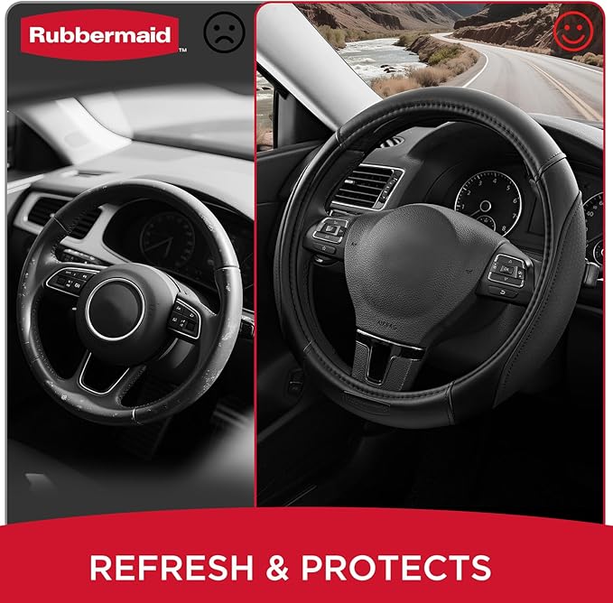 Rubbermaid Steering Wheel Cover – Universal Fit 14.5"–15" Steering Wheel Cover, Anti-Slip Grip, Breathable Leather, All-Season Protection, Interior Upgrade for Cars, Trucks, SUVs - Black
