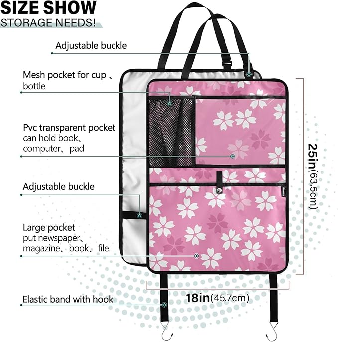 Automotive Seat Back Organizers Car Seat Organizer Waterproof Car Back Storage Kick Mat, Backseat Car Organizer with Pockets,Car Seat Protector Fit All 1Pcs Scattered-cherry-blossoms
