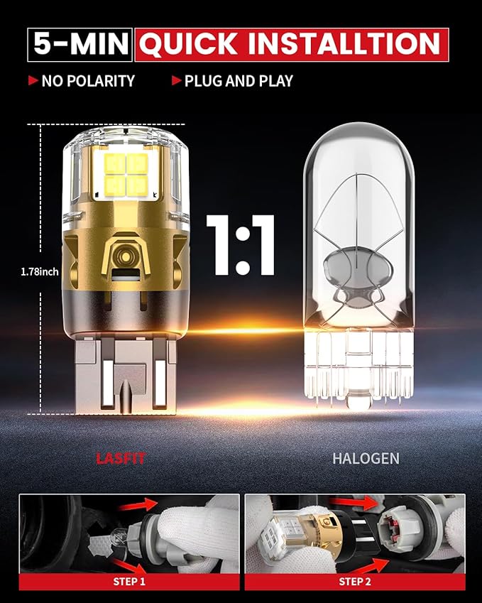 LASFIT 7443 7440 LED Bulbs Reverse Backup Light, 7444 7444na White T20 Daytime Running DRL Parking Lamp L-7440 W21W WY21W 6000K for Automotive Replacement, Plug and Play, Pack of 2