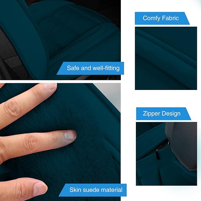 AOOG Fuzzy Car Seat Covers, Heated Bench Back Cushion Protector for Cars SUV Trucks(Full Set,Green)