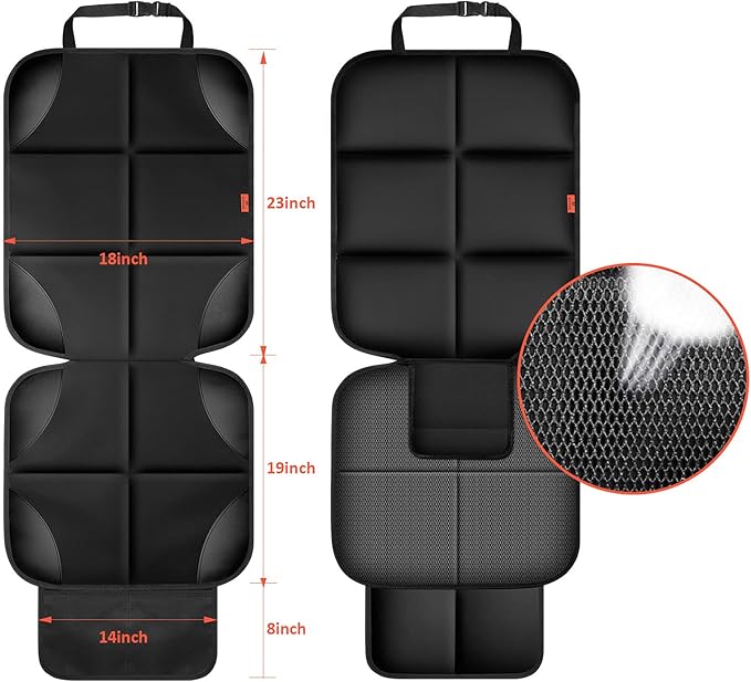 Car Seat Protector 1 Pack Car Seat Cushion Mat Thickest Padding,Waterproof 600D Fabric Car Seat Covers for Non-Slip Backing Mesh Pockets for Baby and Pet (Black, 2 Pcs)