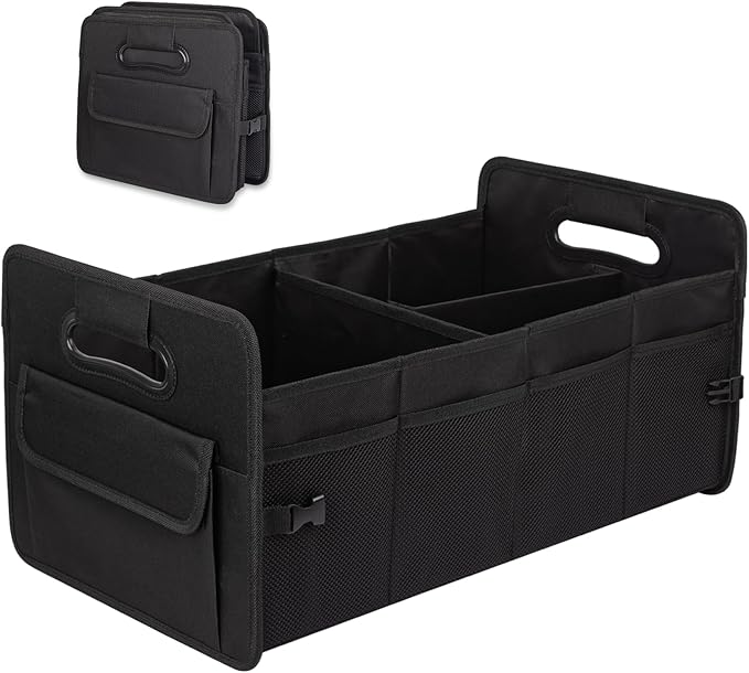 JiatuA Car Trunk Organizer, Car Organizers and Storage Collapsible Multi Compartment Container Box, Adjustable Car Accessories for SUV Sedan Truck, Large Size, Black
