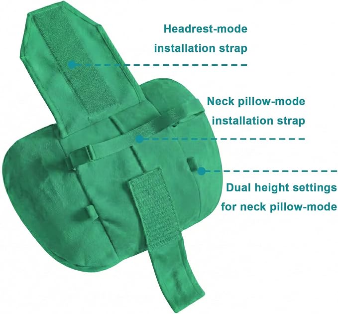 2PCS Car Pillow for Car Neck Pillow for Driving Seat Lumbar Support Soft Cushion with Extra Filling Accessories Back Support for Travel Nap and Trips Sleeping (Green, Head and Lumbar)