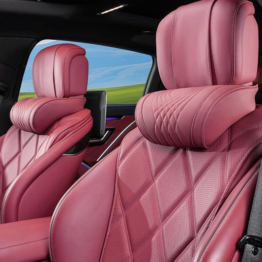 Car Headrest Memory Foam Neck Pillow for Driving with Leather Cover Soft Comfortable Seat Head Pillow Cushion for Most Cars SUV Sedan Home Office Red (2PC)