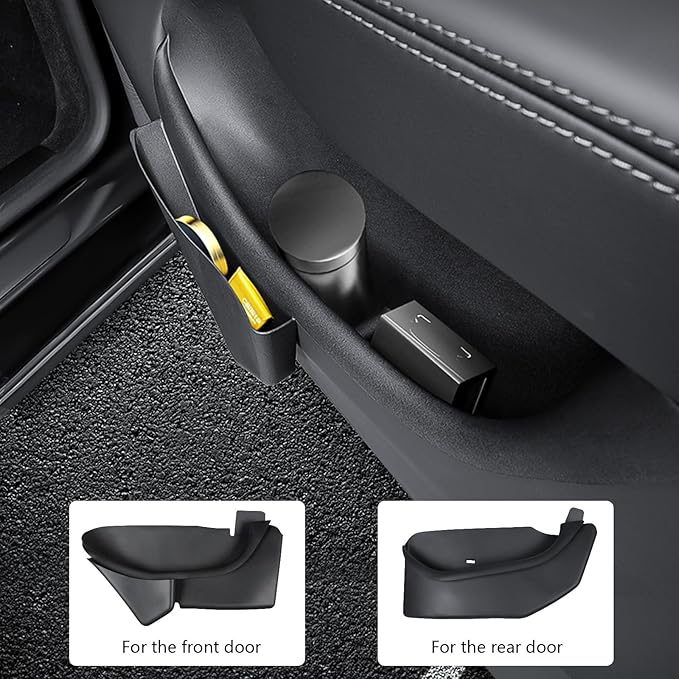Door Storage Organizer Set for Tesla Model Y Juniper 2025 2026, 4 Pieces, Front & Rear Door Pocket Trays