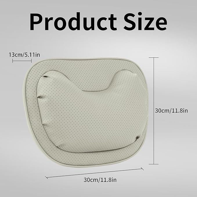 Car Neck Pillow [No More Pressure] Soft Comfortable Premium Leather Headrest with Adjustable Strap – Ergonomic Support for Driving, Office & Gaming, Off White (Beige), 2 Pack