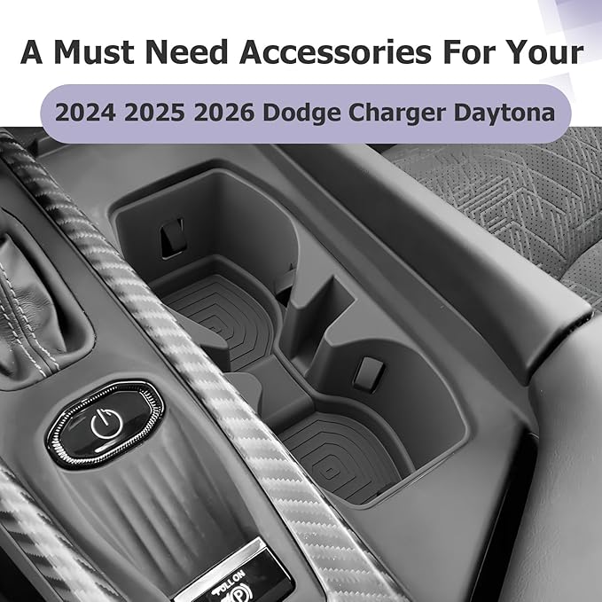 LUWU 2025 2026 Charger Center Console Cup Holder Compatible with 2024 2025 2026 Charger Daytona R/T Scat Pack Premium Silicon Cup Holder Spill-Proof, Easy Install & Clean, Black Interior Accessories