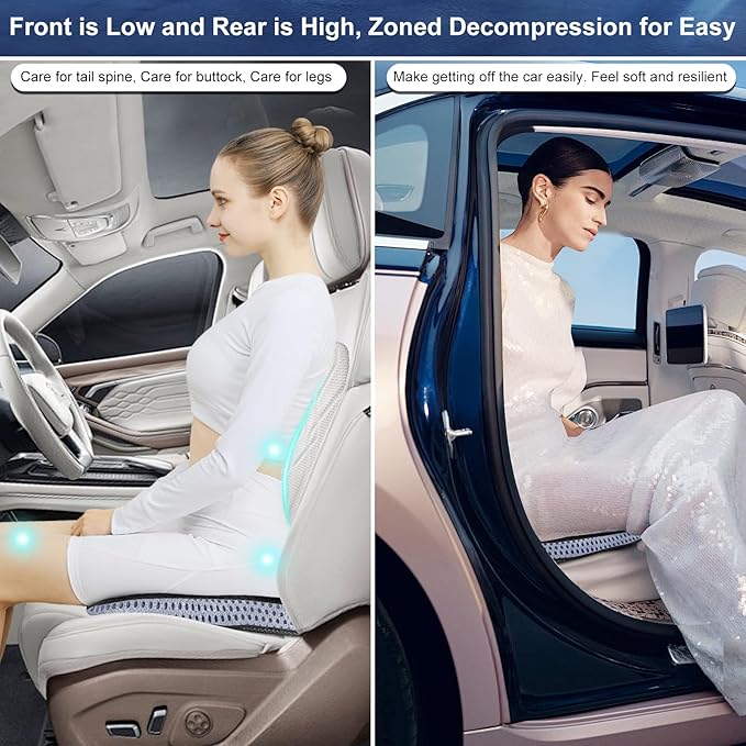 Premium Car Seat Cushion for Enhanced Comfort - 100% Polyurethane Wedge-Shaped Memory Foam Design, Improves Driving Visibility & Relieves Sciatica and Coccyx Pain.