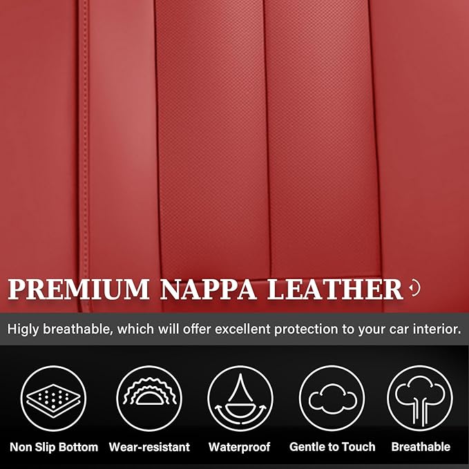 Coverado Rear Seat Covers, Faux Leather Car Seat Cover Back Seat, Dog Back Seat Cover, Red Backseat Car Covers, 3-Pieces Waterproof Seat Covers, Universal Car Seat Protector Fit Most Cars