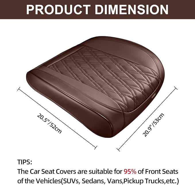 Brown Car Seat Covers, 1PCS Seat Covers Bottom Protector, Breathable Nappa Leather Car Seat Covers Anti-Slip, Full Wrapping Edge Compatible with Most of Vehicles - SUVs/Sedans/Pickup Trucks