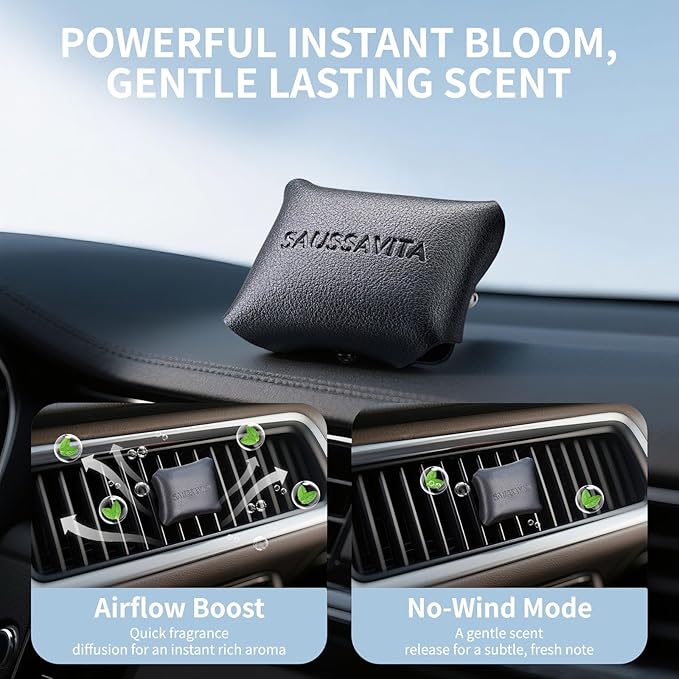 Car Air Freshener Diffuser Rose Dew Scented 2 Pack, Car Fresheners Vent Clip Leather Design, Car Diffuser Flower Scented for 30 days Long Lasting Black