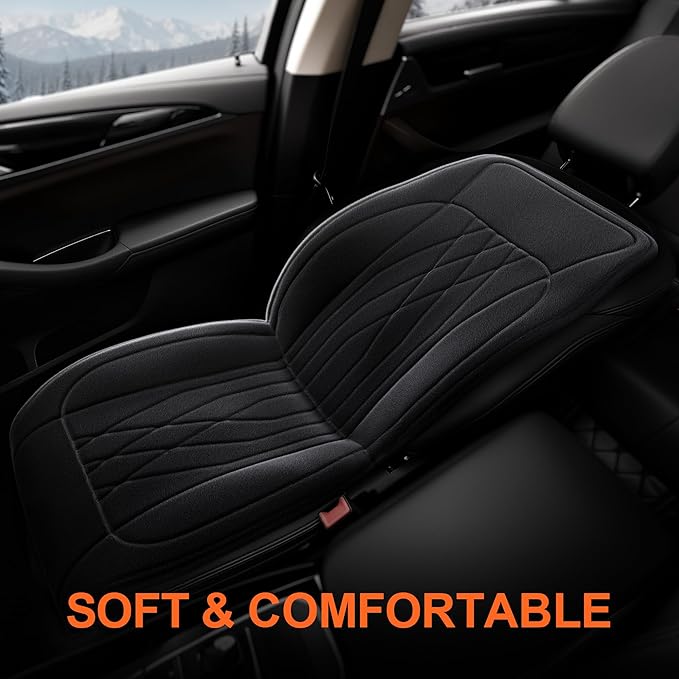 Universal Car Seat Cushion, Premium Comfort Velour Car Seat Covers for Front Seats with Anti-Slip Base - Fits Driver or Passenger in Cars, Trucks, SUVs, and Vans, 1 Pack, Black