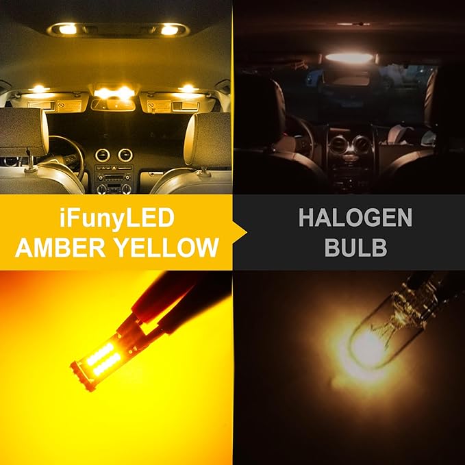 10Pcs Super Bright 194 T10 168 2825 W5W 34-SMD 3014 Chipsets Replacement LED Bulb for Car Trunk Interior Dome Map Door Courtesy License Plate Lights - Amber Yellow