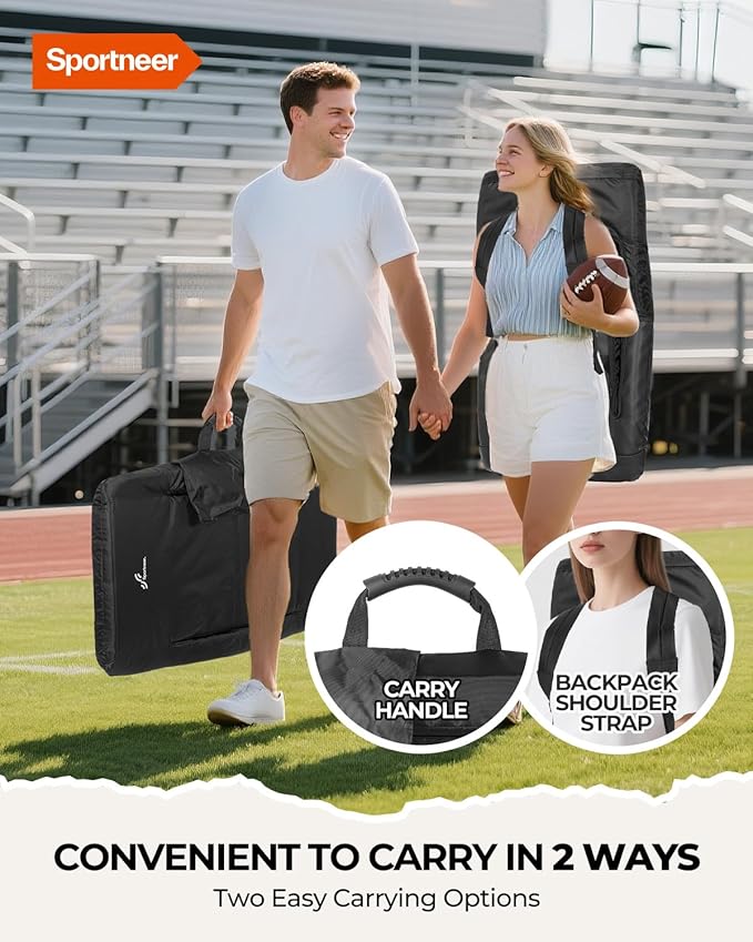 Sportneer Stadium Seats with Back Support: 2.5'' Thick Comfy Cushion 6 Adjustable Angle Bleacher Seat with Armrest - 2 Large Pockets, 2 Cup Holders Stadium Chair for Sport Events Concerts Parks