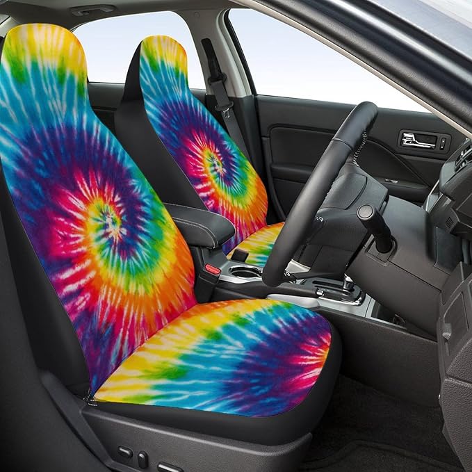 2 Pcs Premium Colorful Circle Car Seat Cover, Breathable & Washable Car Seat Covers Full Sets, Fashionable Printed Seat Covers for Cars Interior, Universal Fit for Most Cars, Sedan, Truck, SUV