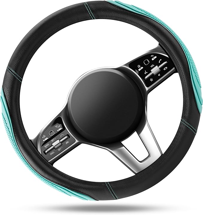 Road Comforts Car Steering Wheel Cover - Microfiber Leather Steering Wheel Wrap Sports 14.5-15 Inch Steering Wheel Cover Non-Slip for Men Women Mint Color