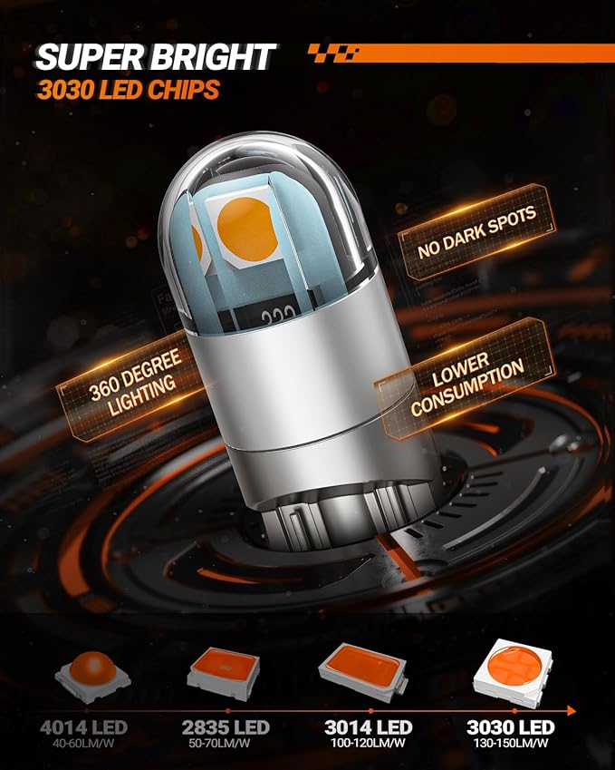 SEALIGHT 194 LED Bulb 2700K Amber, 168 2825 T10 W5W 3030 Bright LED Chips, Dome Light, Map Light, Door Light, Courtesy Light, License Plate Light, Pack of 10