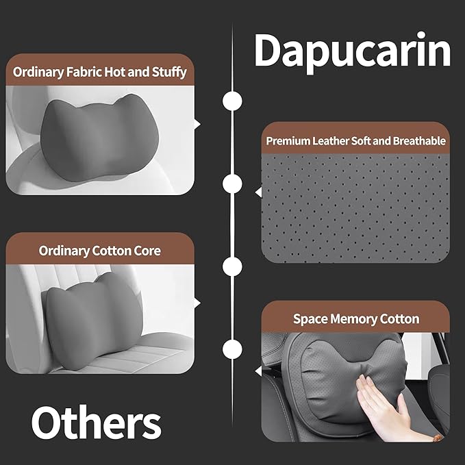 Car Neck Pillow [No More Pressure] Soft Comfortable Premium Leather Headrest with Adjustable Strap – Ergonomic Support for Driving, Office & Gaming, Gray, 1 Pack