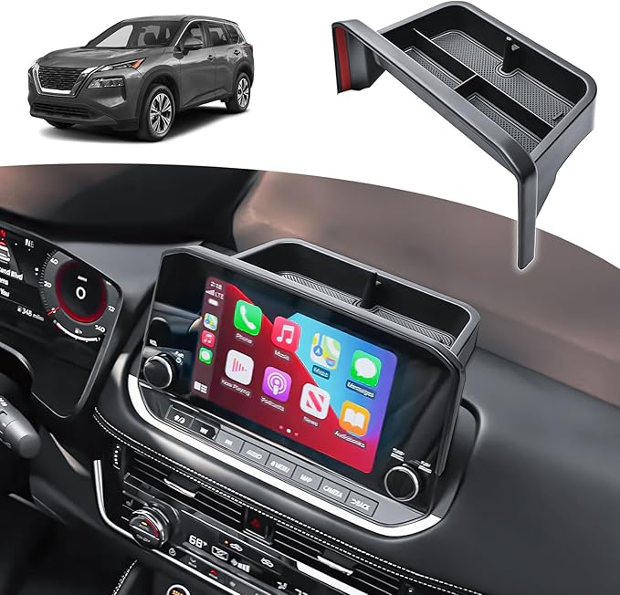 Dash Storage Tray Compatible with 2021-2023 Nissan Rogue SL/Platinum Interior Accessories Center Console Dashboard Organizer Mount Holder Storage Tray Behind Screen (ONLY for 9 Inch), Black