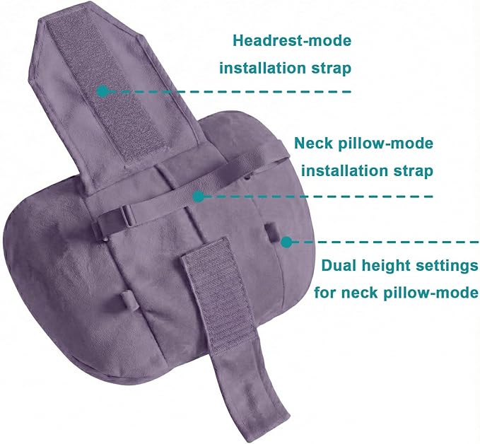 2PCS Car Pillow for Car Neck Pillow for Driving Seat Lumbar Support Soft Cushion with Extra Filling Accessories Back Support for Travel Nap and Trips Sleeping (Violet, Head)