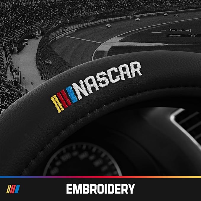 NASCAR Steering Wheel Cover, Two-Tone Blue Leather Patchwork, Universal Fit 14.5"-15.5" Steering Covers for Cars, Anti-Slip, Soft Grip, Odor-Free, Trucks & SUVs, Racing Style Interior Upgrade