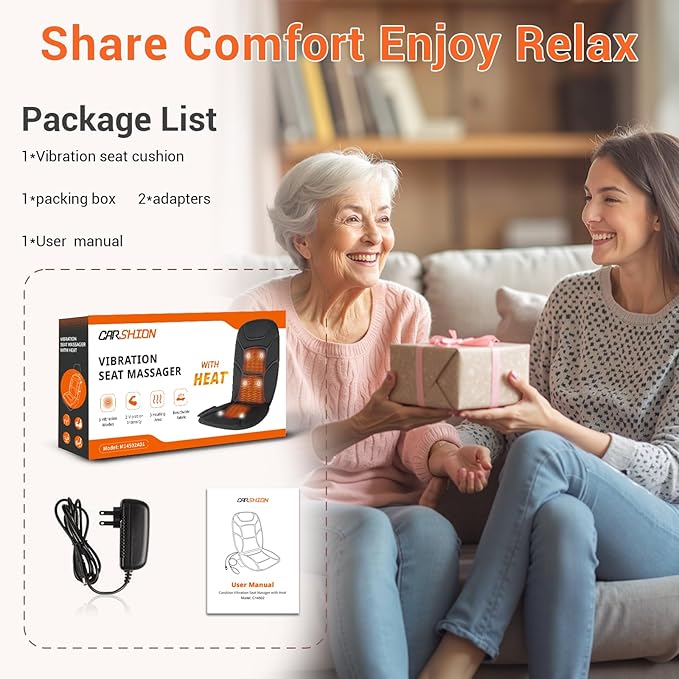 Massage Seat Cushion with Full Back Thighs Heat Back Massager for Chair with 3 Heating Pads 6 Vibrating Motors, Massage Chair Pad for Home Office, Heated Seat Cover Warmer for Pain Relief