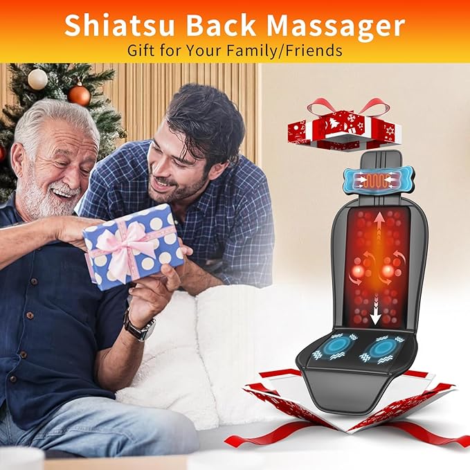 Shiatsu Back Massager with Heat, Massage Chair Pad for Full Back, Chair Massager with Neck Support Suitable for Office/Home,Gift for Father/Mother/Christmas