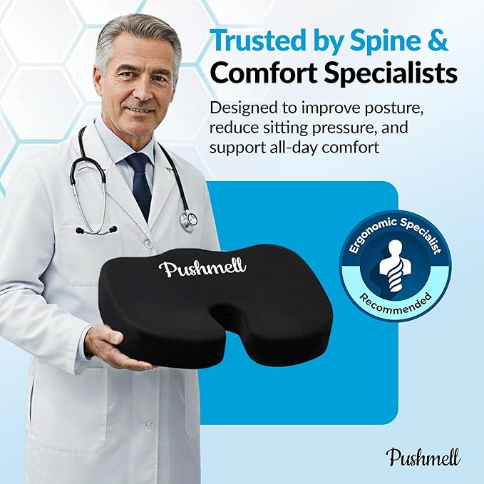 Premium Memory Foam Gel Seat Cushion for Tailbone, Coccyx, Back & Sciatica Pain Relief – Fits 17.5” x 14” Seats, Ergonomic Office Chair Cushions for Desk, Home, Car – Includes Bonus Extra Cover