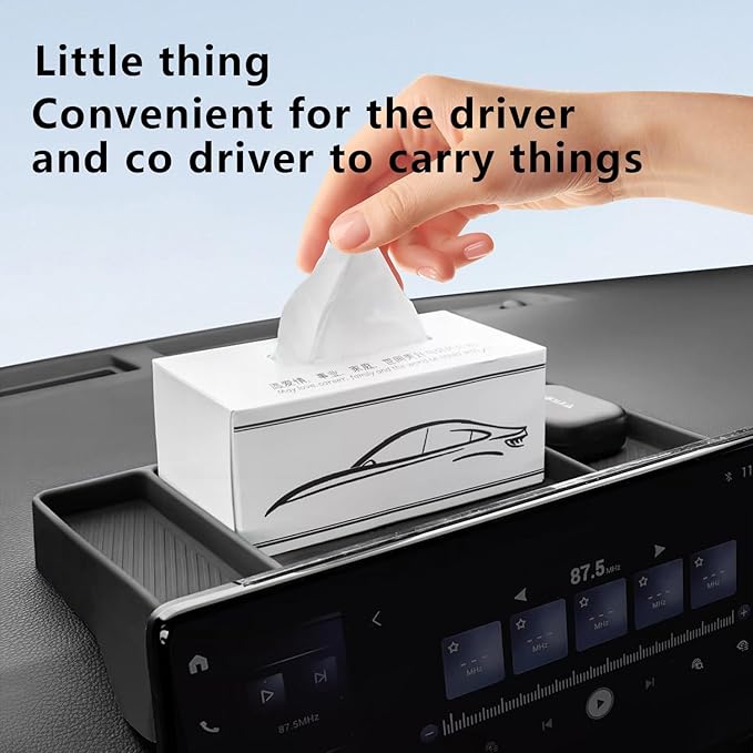 Temmis Dashboard Organizer for Toyota Highlander 2022-2026, Silicone Dash Board Tissue Holder Dash Storage Tray Container Box Behind Screen-Red