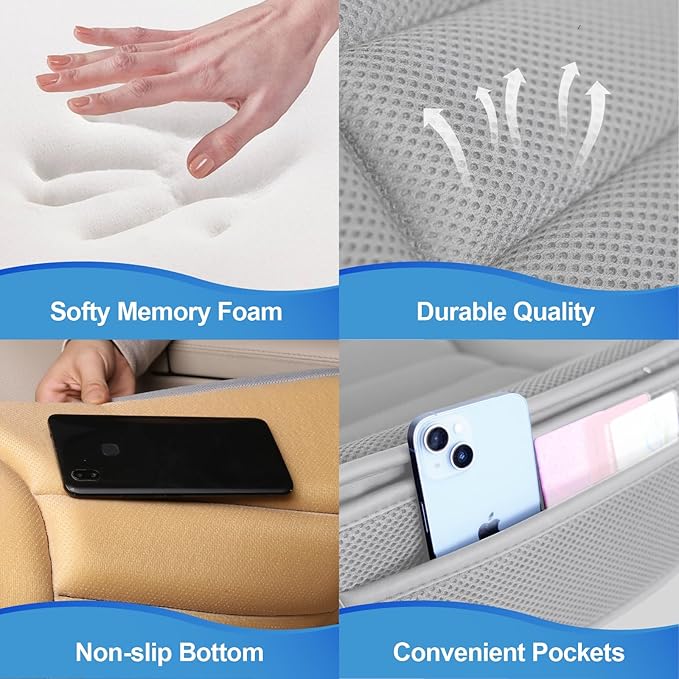 Premium Car Seat Cushion, Driver Cushion with Comfort Memory Foam & Non-Slip Rubber Bottom, Car Seat Pad Works with 95% of Vehicles and Office Chair or Home - 4D Gray
