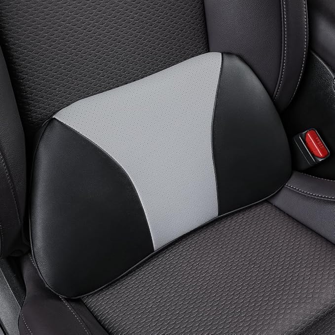 1p Memory Foam Lumbar Support Pillow for car Lower Back Pain Relief - Back Cushion for Driving, Chair Support for Car-Office Chair（Black&Grey）